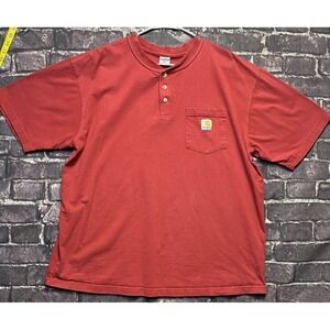 Carhartt Shirt Mens XL Red Single Pocket Plain Blank Short Sleeve Workwear